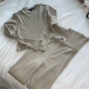 French Connection Ribbed Knit Top in Beige